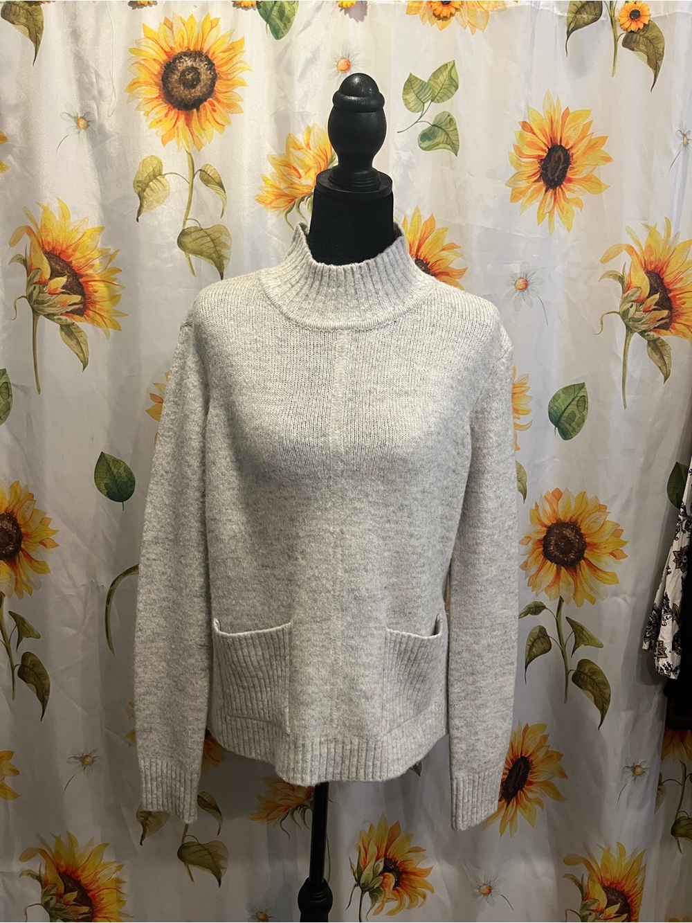 Cozy Mock Neck Pocket Sweater in Light Gray